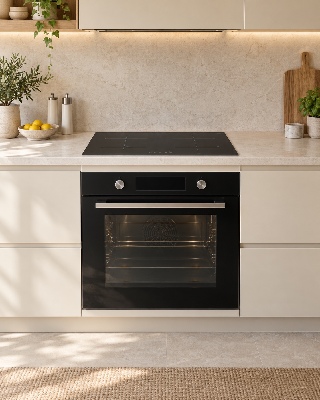 Built-in oven and induction hob in a contemporary kitchen