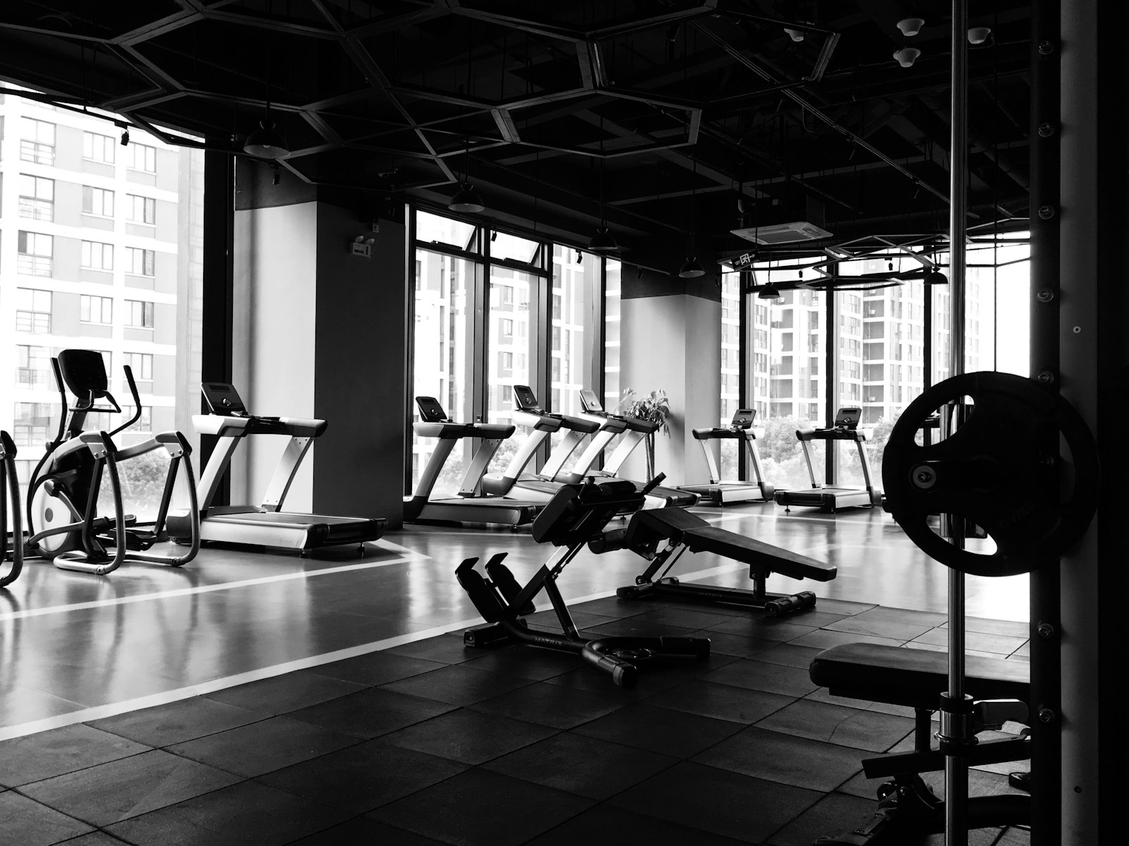 Equipment arranged in a commercial gym